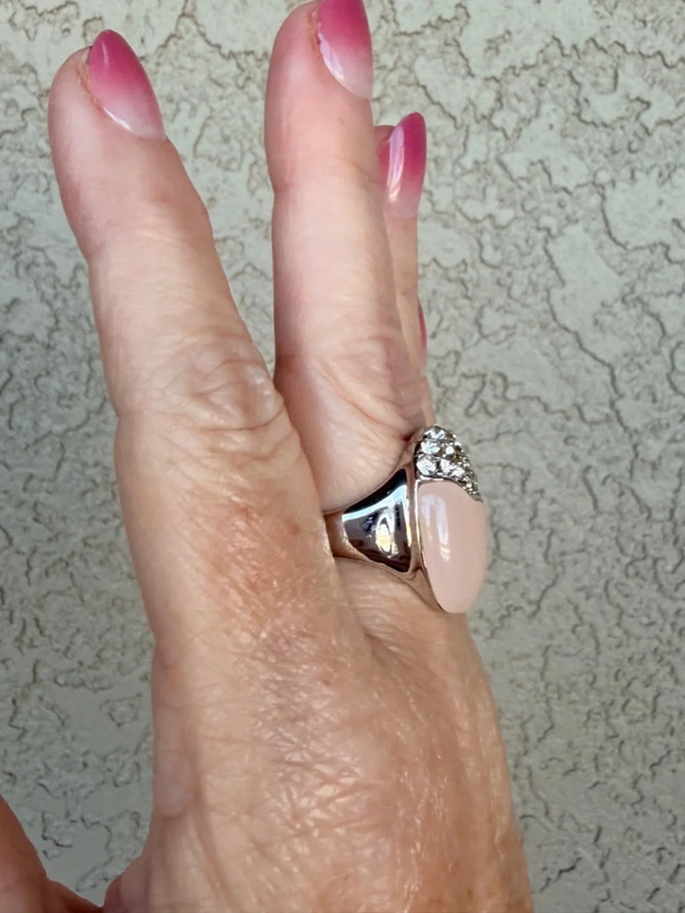 Camille Lucie Silver Pink Lucite CZ Ring